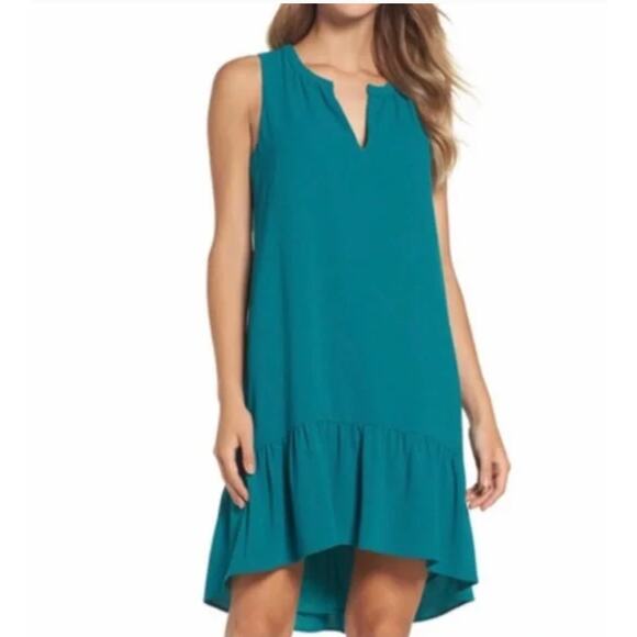 Charles Henry Dress Womens Medium Petite Blue Tiered Hem High Low Shift Mini - Picture 1 of 8